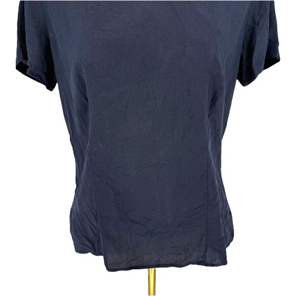 VTG Evan-Picone Silk Blouse Top Size 8 Blue Round Neck Button Shoulder Pads Boxy - Picture 4 of 12